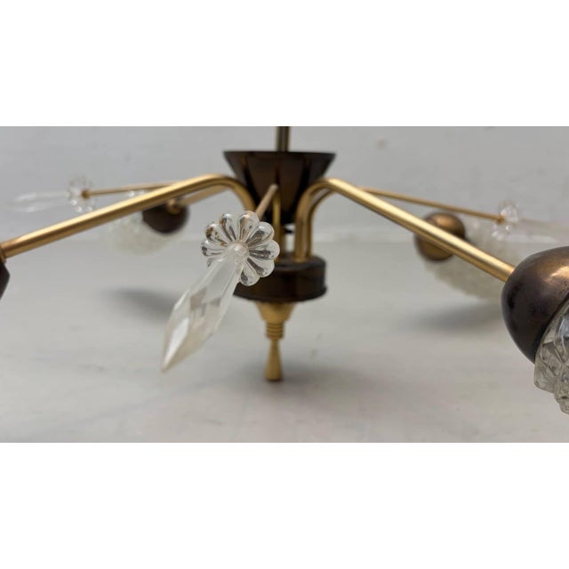 Metal Ceiling Light with Textured Glass Shades and Crystal Prisms, 1960s For Sale - Image 7 of 15
