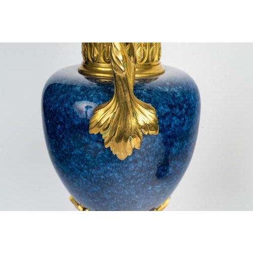 Blue Louis XVI Blue Ceramic and Gilded Bronze Vases, Set of 2 For Sale - Image 8 of 9
