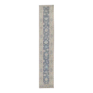 Turkish Handmade Oushak Rug Gray Ivory Floral Handmade Runner 2'11" X 17' For Sale