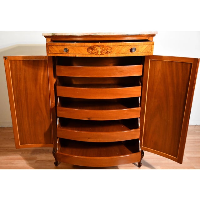 Wood 1900s Antique French Louis XV Satinwood Inlaid & Marble Top Wardrobe / Dresser For Sale - Image 7 of 13