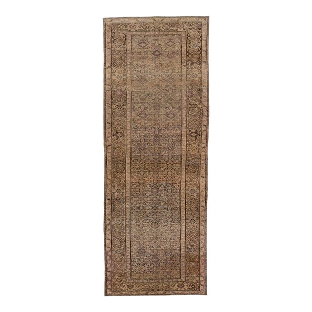 1900s Allover Antique Malayer Gallery Wool Rug Handmade in Brown For Sale