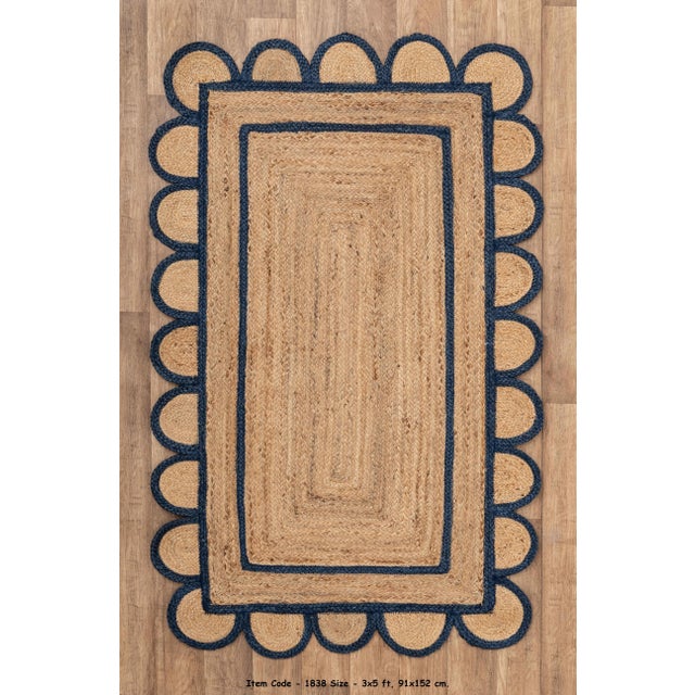 Textile 2'x3' Scallop Jute Navy Hand Made Rug For Sale - Image 7 of 11