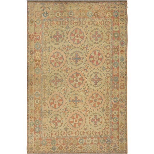 1980s Semi Vintage Soumakh Tan & Orange Rust Wool Rug- 9′11″ × 13′ For Sale - Image 10 of 10
