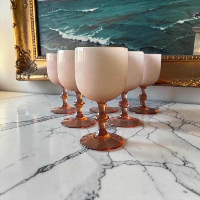 Vintage Italian Murano Style Blush Pink Art Glass Goblets, Attributed to Moretti - Set of 6 For Sale In Los Angeles - Image 6 of 7