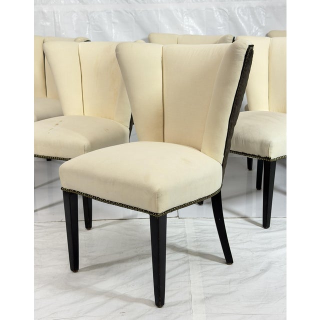 Set of 6 Mid-Century Tuxedo Dining Chairs, Ebonized Wood, Brass Nailheads For Sale In Los Angeles - Image 6 of 18