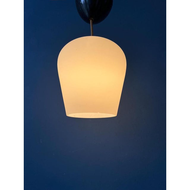 Small Mid-Century Reversed Tulip Opaline Glass Hanging Lamp For Sale - Image 3 of 11