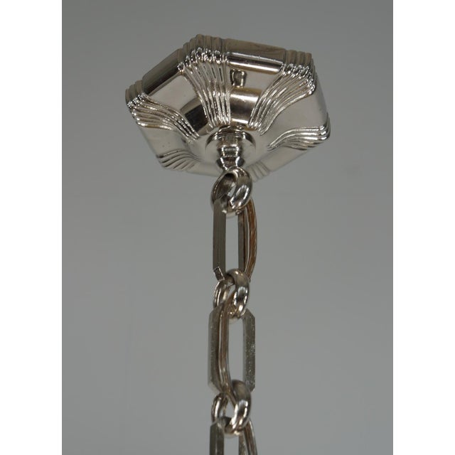 Hanots French Art Deco 6-Arm Chandelier 1930s - Honey Amber Glass & Nickel For Sale - Image 9 of 13