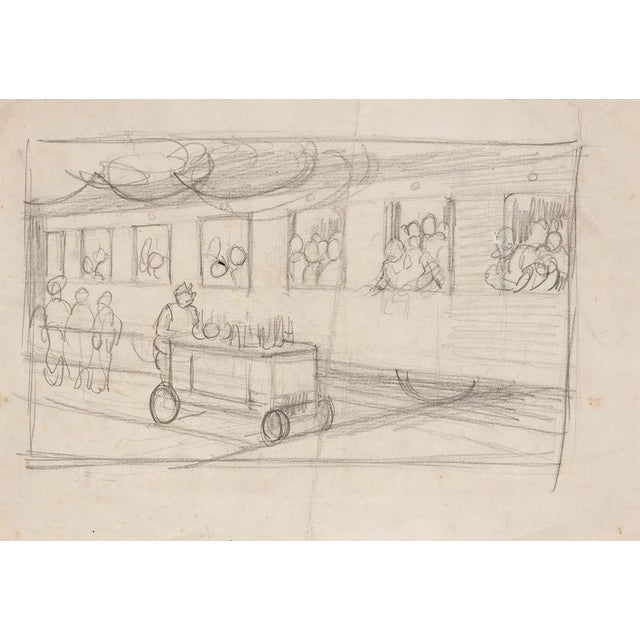 Gabriele Galantara, The Station, Early 20th-Century, Pencil Drawing For Sale - Image 3 of 3
