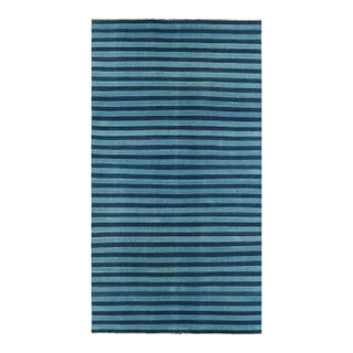 Rug & Kilim's Oversized Contemporary Dhurrie Rug in Blue Geometric Stripes - 12x15 For Sale
