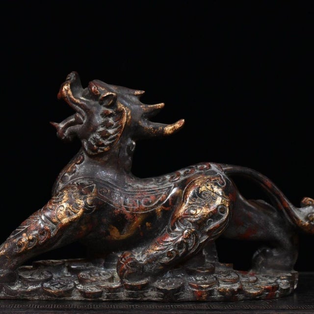 Bronze Mythical Beast Sculpture, Guardian Lion or Pixiu For Sale - Image 9 of 10