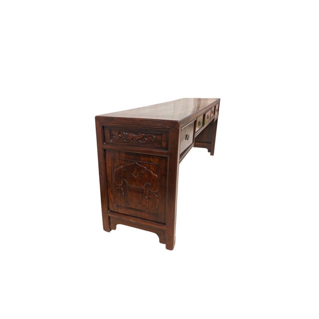 Early 19th Century 19th Century Chinese Elm 90" Long Writing Desk For Sale - Image 5 of 13