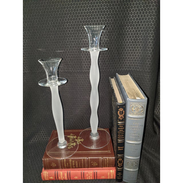 Anne Nilsson for Orrefors "Celeste" Frosted Crystal Candlesticks, Sweden (Pair) For Sale In New York - Image 6 of 17