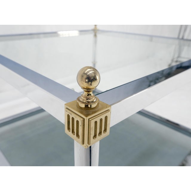 1970s Italian MCM Chrome Brass Smoked Glass 30" Square Side End Lamp Table Stand For Sale - Image 5 of 10