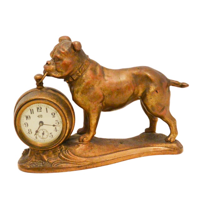 A choice example of late Victorian or Edwardian animalier horology, depicting a classic English Bulldog or Bullmastiff...