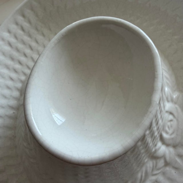 Vintage Whittier Pottery 1986 White Basketweave Sombrero Chip & Dip Bowl For Sale - Image 4 of 5