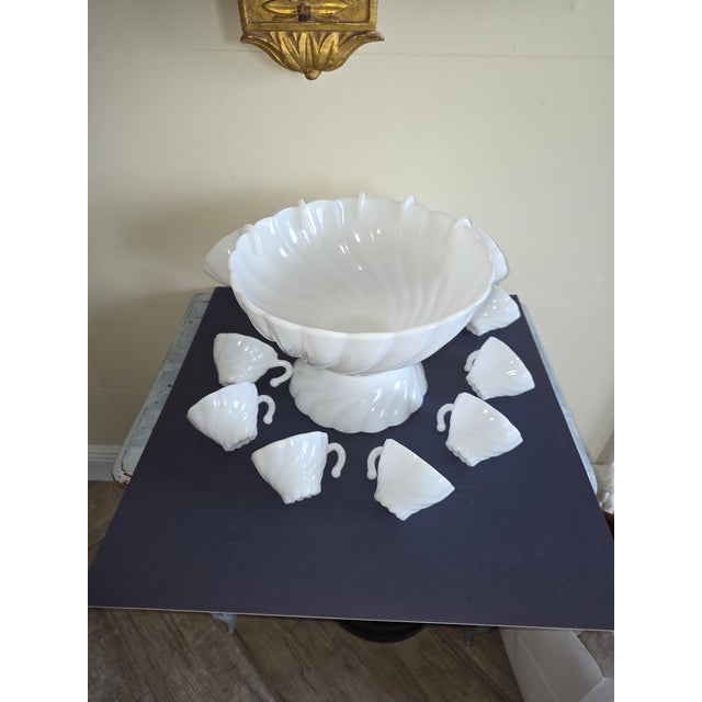 Milk Glass Swirl Pattern Punch Set For Sale - Image 11 of 16