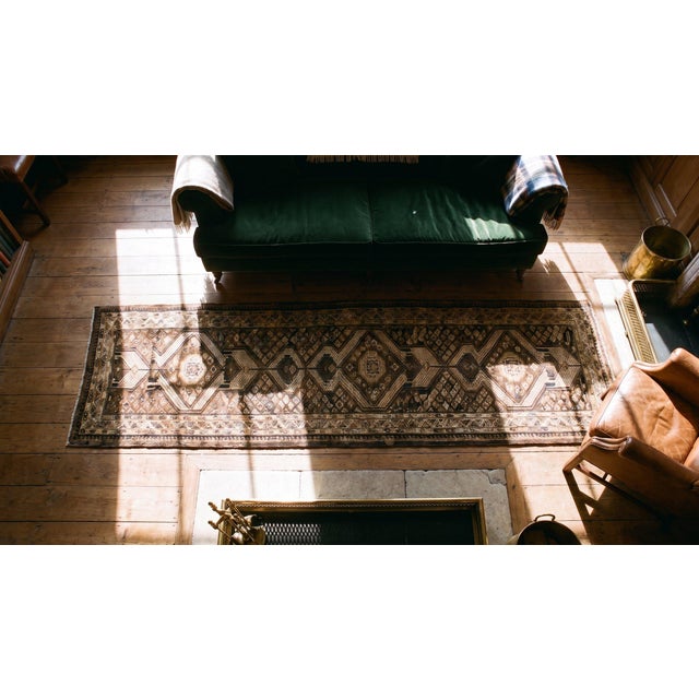 Brown 1890s Brown Medallion Antique Persian Serab Rug 3'5" X 16' Handknotted Wool Carpet For Sale - Image 8 of 9