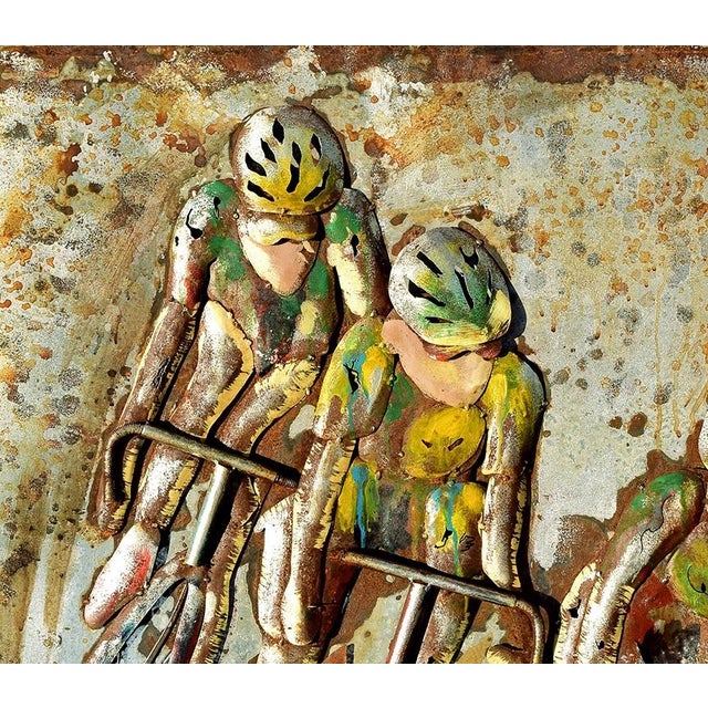 Contemporary Late 20th Century Original Sculptural Metal Wall Art Piece Depicting Racing Bicyclists For Sale - Image 3 of 7