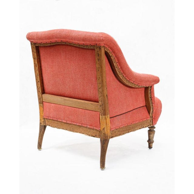 Napoleon III Brique Linen Salon Chair and Tufted Ottoman, Set of 2 For Sale - Image 5 of 16