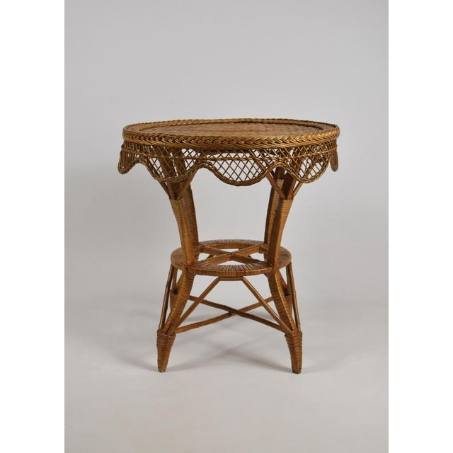 Vintage Wicker Rattan Side Table with Scalloped Edge, 1960s For Sale - Image 6 of 16