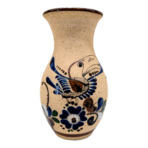 Vintage Mexican Tonalá Style Sandstone Bird Pottery Vase – Hand Painted Folk Art