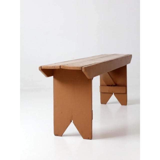 Brown Antique Wood Farmhouse Bench For Sale - Image 8 of 14