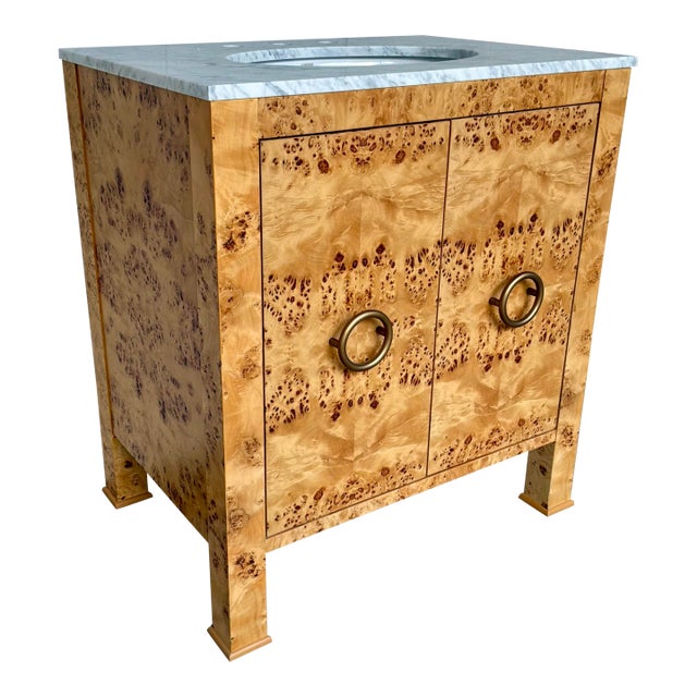 Worlds Away Modern Burl Wood and White Marble Vanity For Sale
