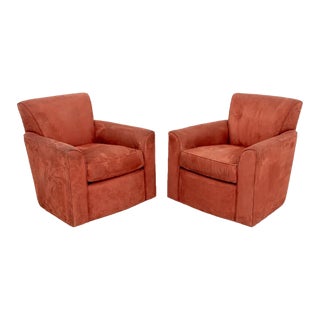 Profiles Suede Upholstered Club Chairs, Pair For Sale