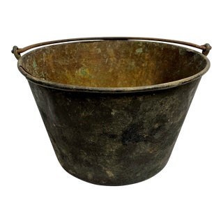 Antique Blackened Brass Cauldron/Pot/Planter For Sale