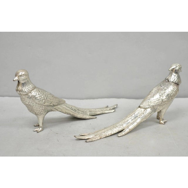 Vintage Mid Century Modern Silver Plated Pheasant Peacock Bird Figurines - Pair For Sale - Image 17 of 17