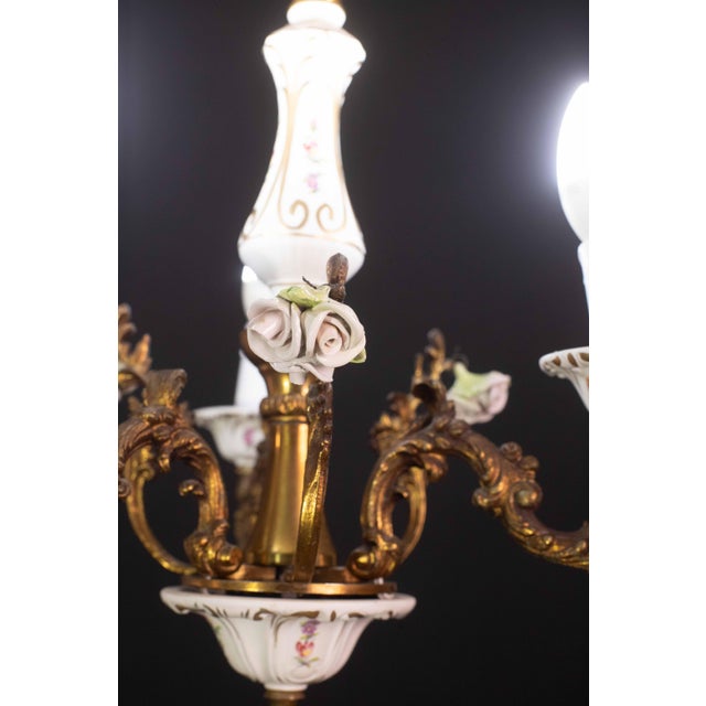 Vintage Ceramic and Brass Chandelier, 1960s For Sale - Image 9 of 12