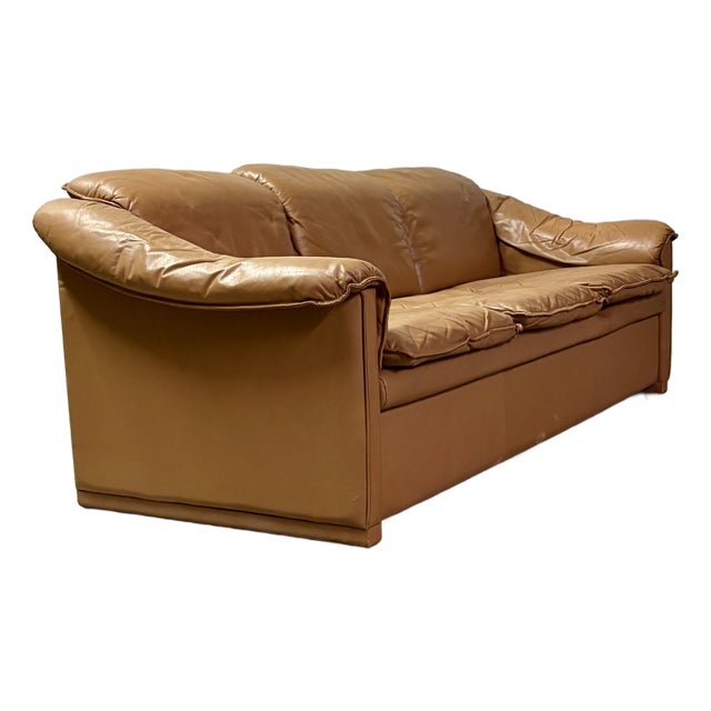 Low Profile Sofa in Cognac Brown Leather in the Manner of Niels Eilersen, 1980's For Sale