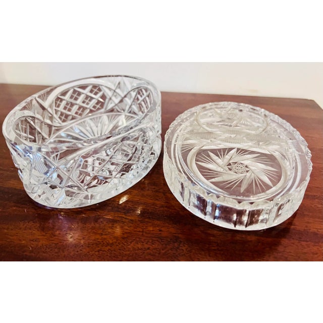 Glass Early 20th Century Oval Lidded Cut Crystal Box For Sale - Image 7 of 8