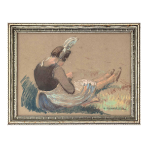Gaston Chabernaud "Peasant Girl" Pastel & Wash