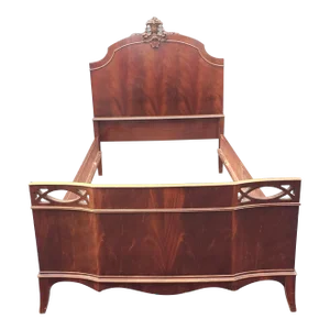 Early 20th C. George III Style Carved Crest and Flame Mahogany Twin Bed