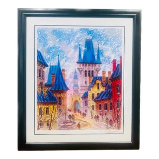 Street of Old Prague, Anatole Krasnyanshy Large Seriolithograph,Framed and Signed in Plate. For Sale