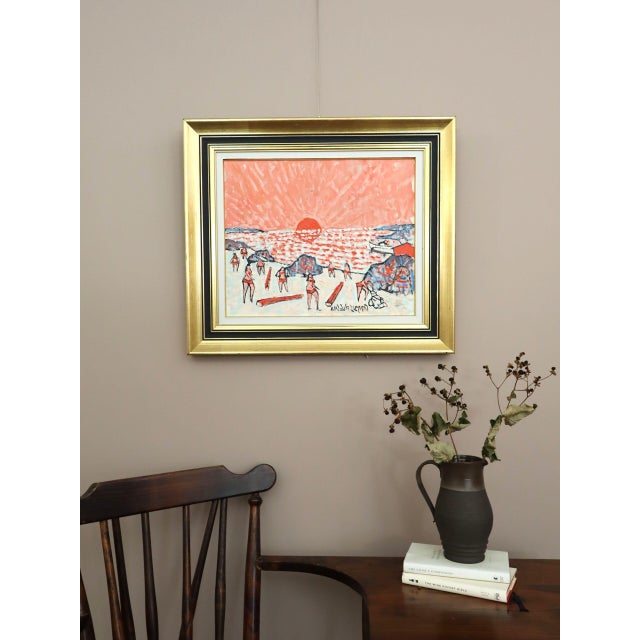 Mid-Century Modern Mid-Century Modern 'Coral Sunset' Original Coastal Landscape Oil Painting by Swedish Artist Uno Vallman (1913-2004), Framed For Sale - Image 3 of 13
