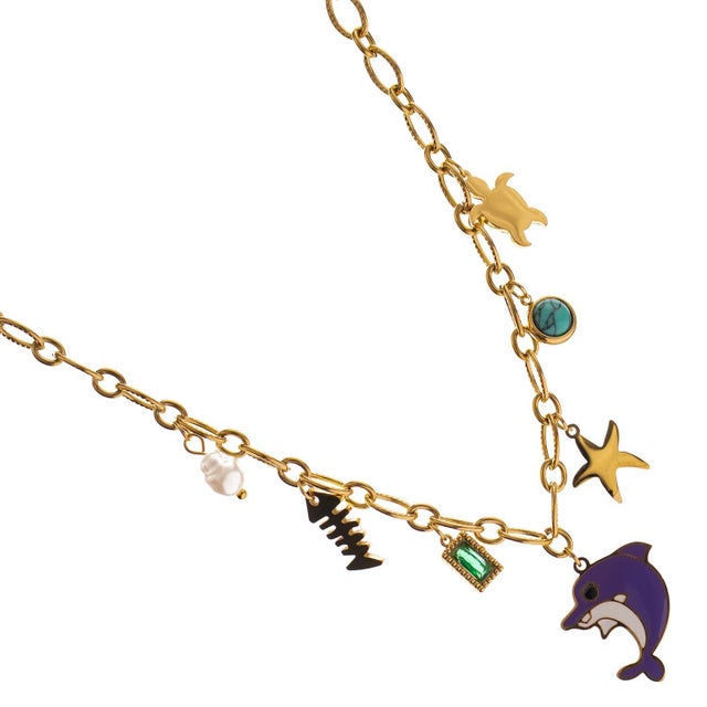 Coastal Dolphin & Sea Life Charm Choker Necklace For Sale - Image 3 of 6