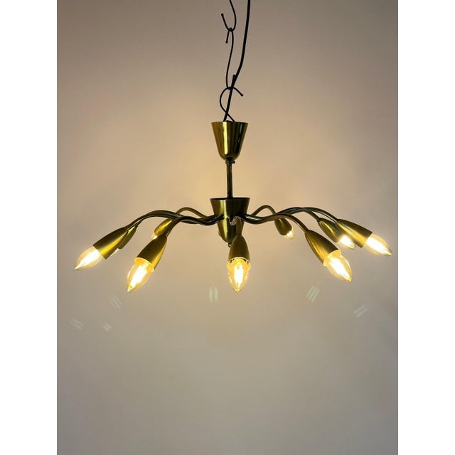 Brass 10-Arm Chandelier, 1950s For Sale - Image 11 of 11