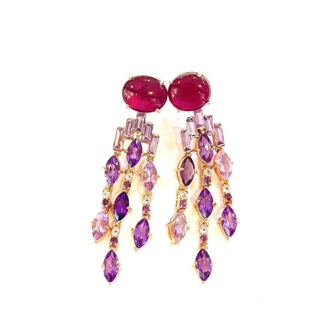 Bochic "Capri" Red Ruby & Purple Amethyst Earrings Set in 18k Gold & Silver For Sale - Image 17 of 18