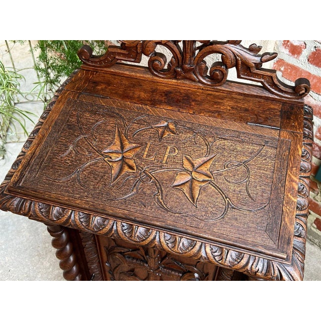 Antique French Altar Lecturn Gothic Bible Box Podium Sacristy Cabinet Carved Oak For Sale - Image 17 of 18