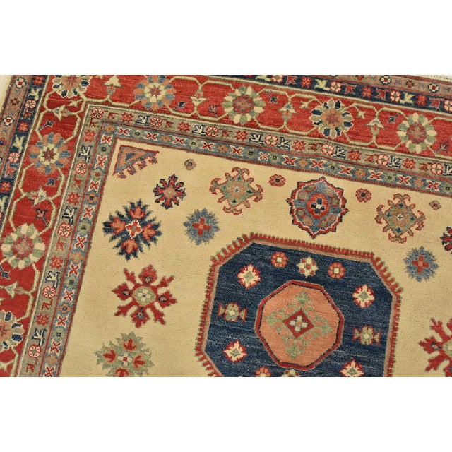 Kazak Rug 5’8” X 7’7” Beige Wool Tribal Hand-Knotted Oriental Carpet For Sale In Philadelphia - Image 6 of 12