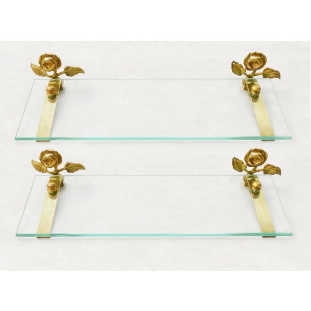 French Rose Flower Bathroom Accessories in Bronze and Brass, 1950s, Set of 5 For Sale - Image 9 of 14