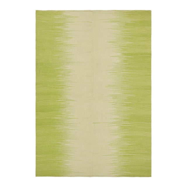 Rug & Kilim’s Contemporary Kilim in Beige & Green Stripes & Geometric Patterns For Sale