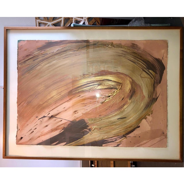 Bermuda Triangle, in vivid metallic tones, gold and bronze, on Arches Paper. framed. Signed, titled and dated verso. Size...