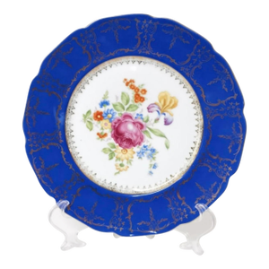 Vintage Czechoslovakian Porcelain Plate With Cobalt Blue & Gilt Floral Design