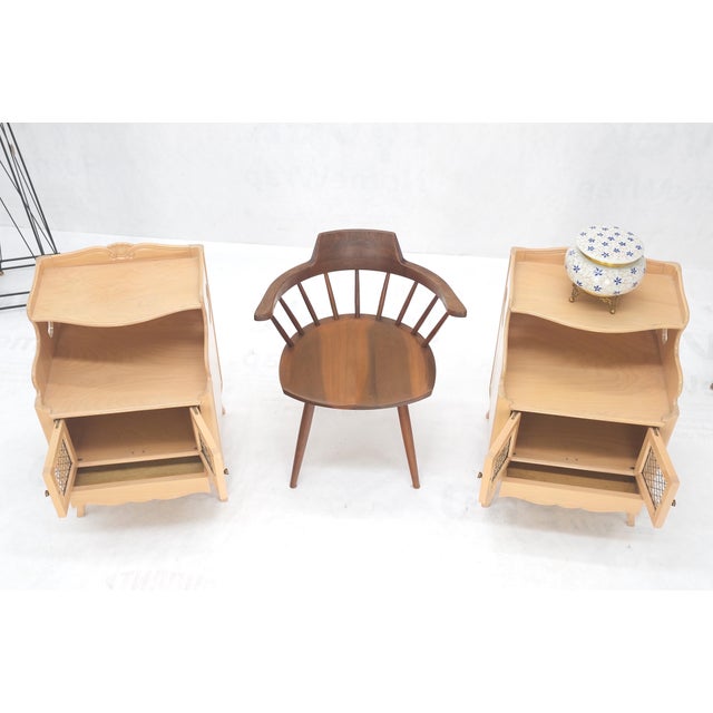 Pair Lattice Doors End Tables Night Stands White Wash Finish French Provincial! MINT!