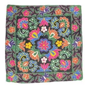 Vintage Suzani Embroidered Pillow Cover - Uzbek Silk Floral Textile - Bohemian Global Decor Accent