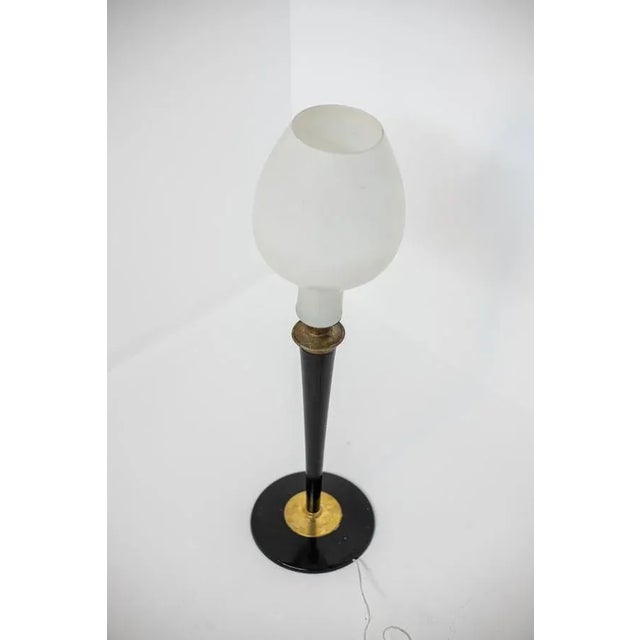 Large Italian Opal Glass and Wood and Brass Table Lamp For Sale - Image 3 of 18