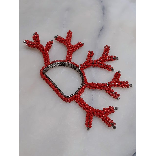 Red Coral Beaded Napkin Rings Set 10 For Sale - Image 4 of 14